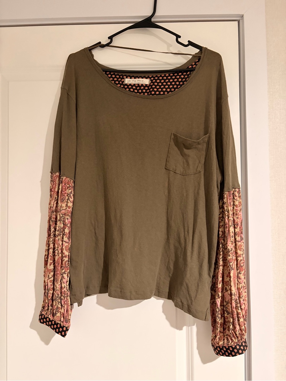 We The Free Olive Green Mixed-Print Long Sleeve Women's Top